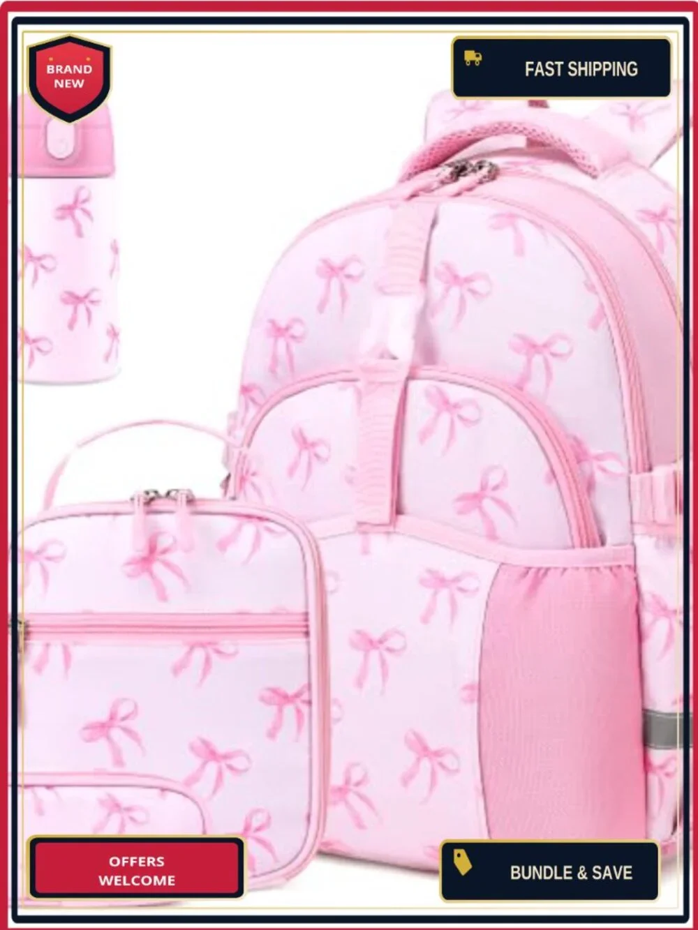 Kids Backpack Set with Insulated Water Bottle, Lunch Box, Pencil Case for School